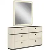 Seville Dresser & Mirror Set in Beige & Brown Metal Lacquer